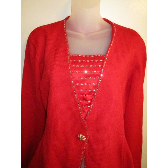Vintage Marie Gray 6 Best International Sweater Top True Red Rhinestone Crystal - Picture 2 of 8